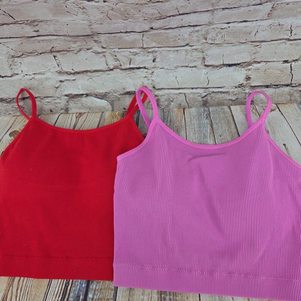 Zenana Bralette Set Of 2 Size L/XL NEW Red Pink Sleeveless Crop Top Tank